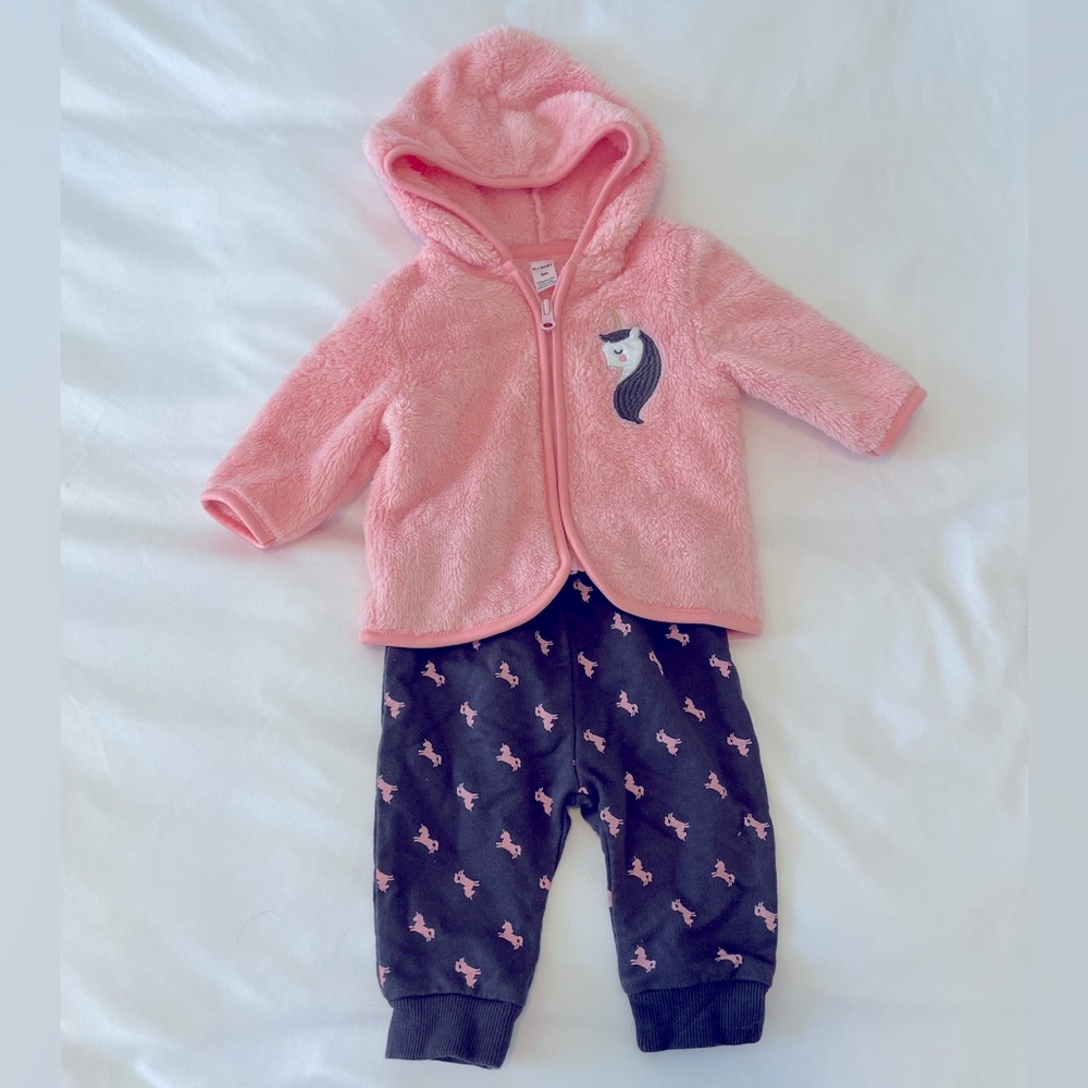 Unicorn Fleece Hoodie with Pants Set Baby Girl 3m